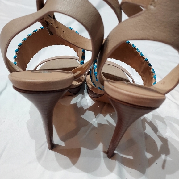Joe's Strappy 5" Leather Heels, Turquoise Stitching, size 9.5 - Picture 4 of 6